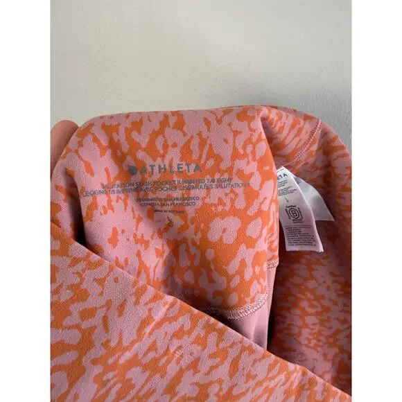 Athleta Salutation Stash Pocket Printed 7/8 Tight Women’s Large Pink Orange - Picture 5 of 5